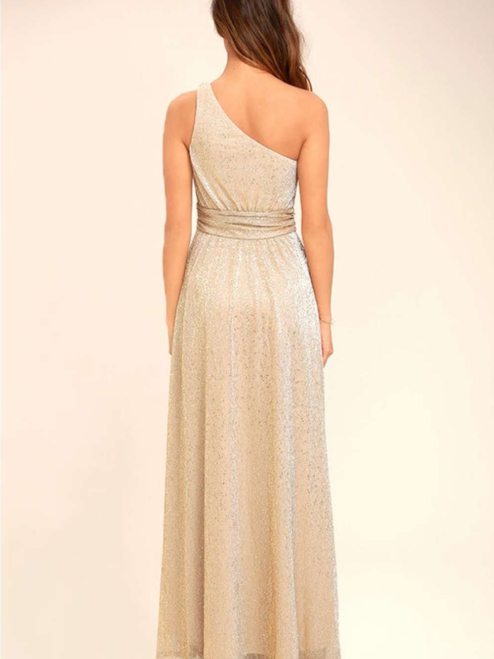 Lulus Luminous Grace Gold One-Shoulder Maxi Dress Size M - Picture 3 of 10